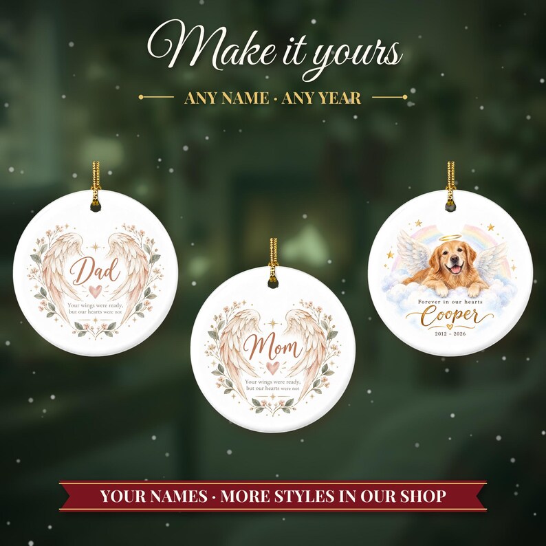 Mom Memorial Ornament, Angel Wings In Loving Memory Christmas Keepsake, Loss of Mom Sympathy Gift, Custom Name Remembrance afbeelding 3