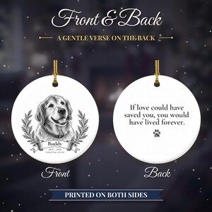 2 Sided Dog Memorial Ornament from Photo, Vintage Pet Portrait, Forever Loved, Pet Loss Gift, Cat Memorial Gift, Remembrance Keepsake image 2