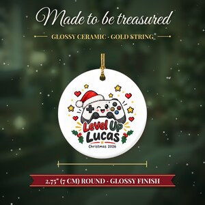 Gamer Ornament Christmas 2026, Gamer Gift for Boys and Teens, Level Up Custom Name Keepsake, Video Game Controller Ceramic Tree Decor image 5