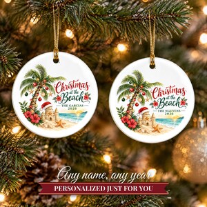 Beach Christmas Ornament 2026, Coastal Family Vacation Keepsake, Holidays at the Beach Custom Name Decor, Palm Tree Starfish Ceramic Gift 画像 9