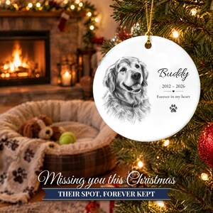 Personalized Pet Memorial Ornament from Photo, Custom Dog Portrait Sketch, Dog Memorial Gift, Pet Loss Gift, Dog Sympathy Keepsake image 10