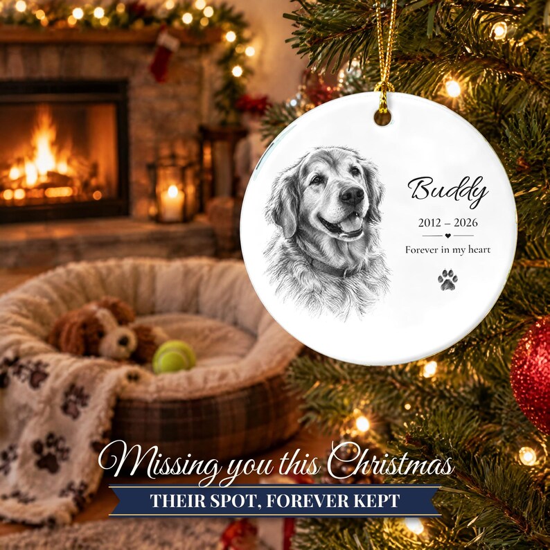 Personalized Pet Memorial Ornament from Photo, Custom Dog Portrait Sketch, Dog Memorial Gift, Pet Loss Gift, Dog Sympathy Keepsake image 10