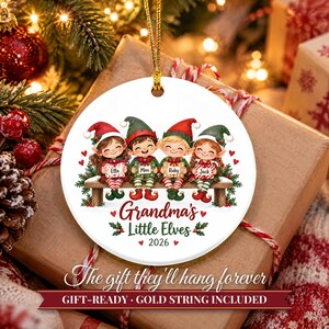 Grandkids Ornament 2026, Nana Christmas Ornament with Grandchildren Names, Cute Elves Keepsake, Gift for Grandma from Kids image 11