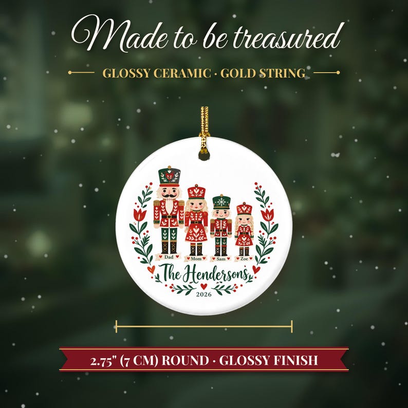 Nutcracker Ornament Christmas 2026, Family of Four Name Keepsake, Custom Nutcracker Family Gift, Toy Soldier Ceramic Tree Decor for Mom image 5