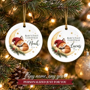 Baby First Christmas Ornament 2026, Woodland Fox on the Moon Keepsake with Name, Newborn Gift for New Parents, Nursery Decor immagine 9