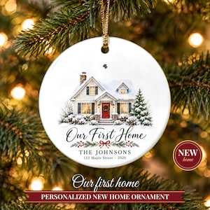 New Home Ornament 2026, Our First Home Christmas Ornament with Family Name, Housewarming Gift, Realtor Closing Gift image 1
