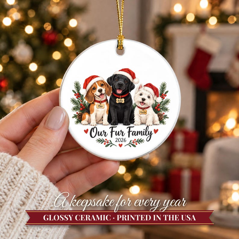 Dog Ornament 2026, Three Dogs in Santa Hats Christmas Ornament with Names, Dog Mom Gift, Dog Lover Gift, Multiple Pets Keepsake image 12