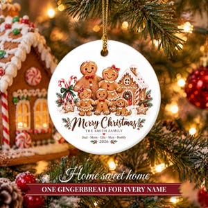 Gingerbread Family Ornament 2026, Personalized Christmas Ornament with Names and Pets, Custom Gingerbread Keepsake, Gift for Grandparents image 8