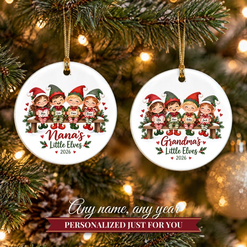 Grandkids Ornament 2026, Nana Christmas Ornament with Grandchildren Names, Cute Elves Keepsake, Gift for Grandma from Kids image 9