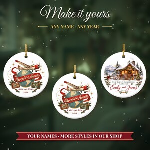 Travel Ornament Christmas 2026, Adventure Awaits Gift for Couple or Family, Airplane Globe Custom Name Keepsake, Wanderlust Ceramic Decor image 3