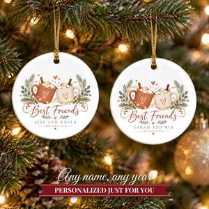 Best Friend Ornament Christmas 2026, Friendship Gift for Her, Besties Two Names Keepsake, Hot Cocoa Mugs Soul Sister Ceramic Tree Decor image 9