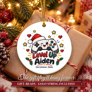 Gamer Ornament Christmas 2026, Gamer Gift for Boys and Teens, Level Up Custom Name Keepsake, Video Game Controller Ceramic Tree Decor image 11