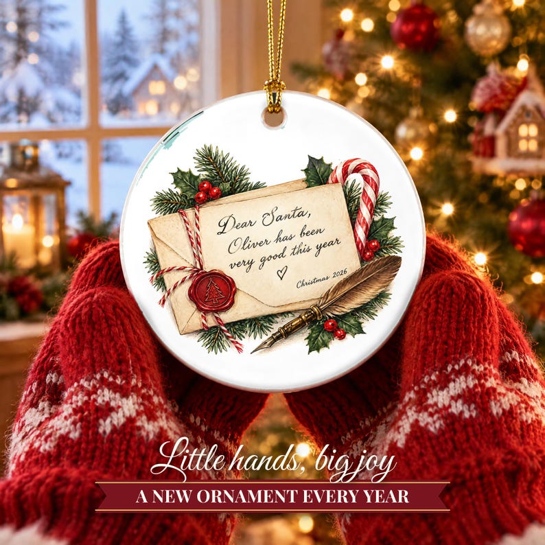 Letter to Santa Ornament Christmas 2026, Dear Santa Kids Keepsake, Been Good This Year Custom Name Gift, North Pole Ceramic Tree Decor image 8