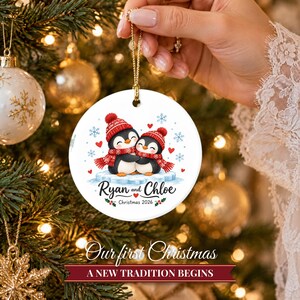Couple Ornament 2026, Cute Penguin Christmas Ornament with Names, Gift for Couple, Our First Christmas Together Keepsake image 6