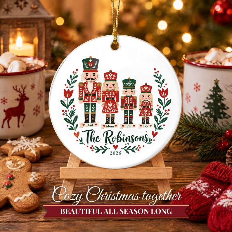 Nutcracker Ornament Christmas 2026, Family of Four Name Keepsake, Custom Nutcracker Family Gift, Toy Soldier Ceramic Tree Decor for Mom image 8