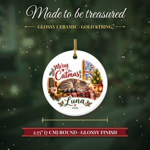 Cat Ornament, Merry Catmas Christmas Ornament with Name, Cat Lover Gift, Cat Mom Gift 2026, Custom Ceramic Pet Keepsake for Her image 5