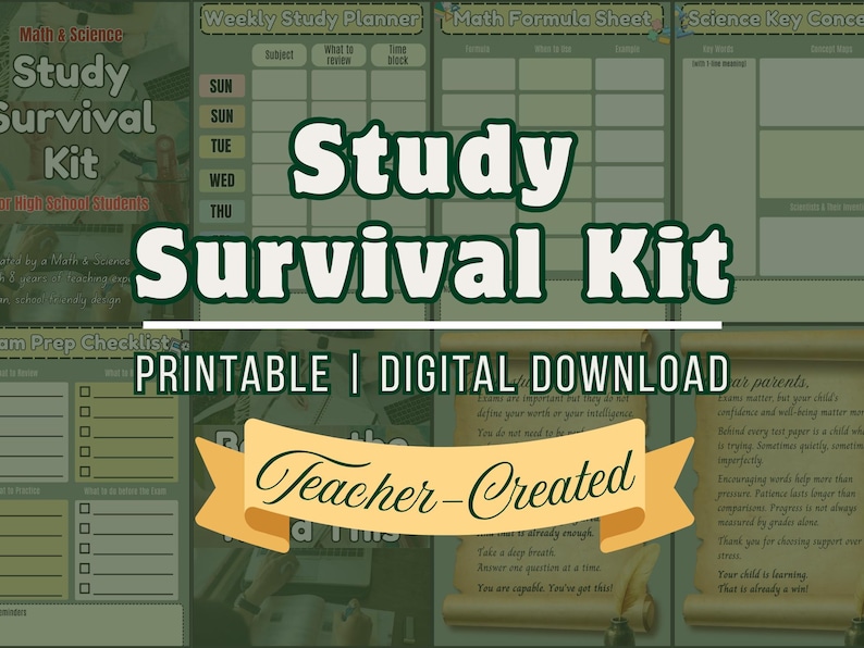 Survival Kit Math Math Science Study Survival Kit | Exam Planner, Review Sheets (digital ...