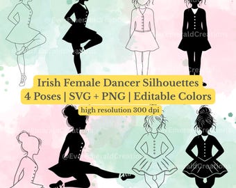 Irish Dancer Silhouettes | Editable SVG PNG Clipart (Digital Download)