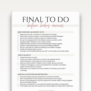 Pregnancy Checklist PDF for Final Baby Prep Check List Newborn Essential Last Minute Preparation Guide Third Trimester To Do Baby Planner