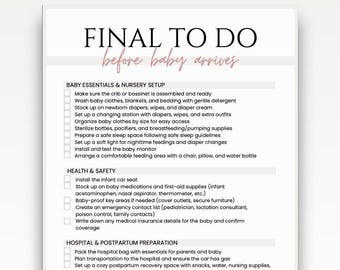 Pregnancy Checklist PDF for Final Baby Prep Check List Newborn Essential Last Minute Preparation Guide Third Trimester To Do Baby Planner