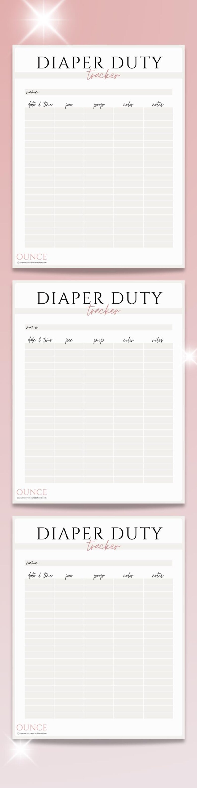 Diaper Tracking Log Baby Change Tracker Printable Nursery Chart Daily ...