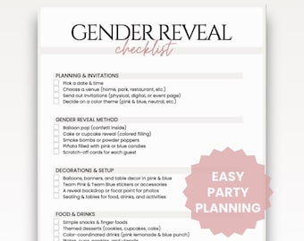 Gender Reveal Party Planning Guide for Expectant Parents Checklist PDF Download Baby Shower Event Planner Pink Design Printable Guide with