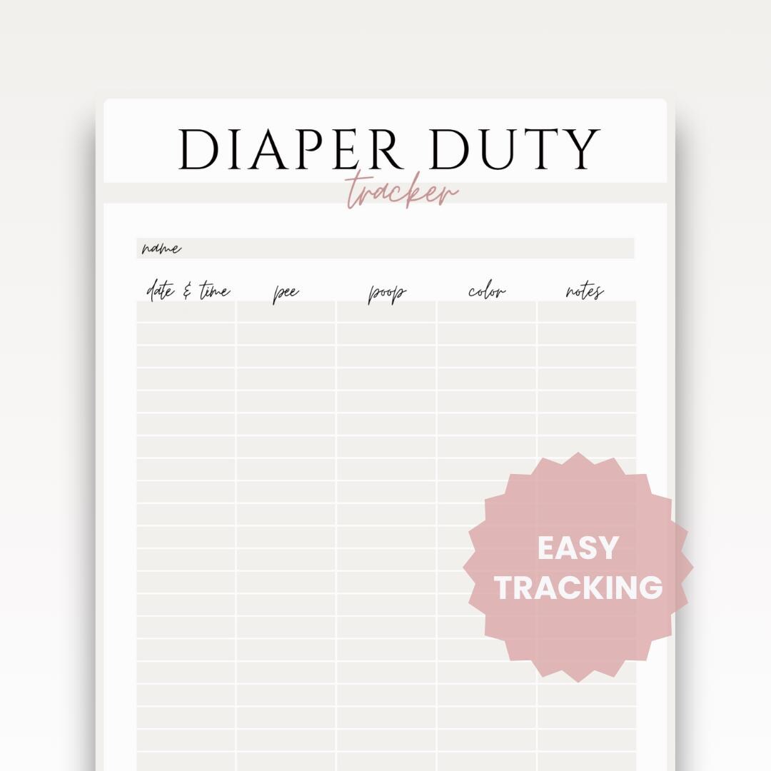 Diaper Tracking Log Baby Change Tracker Printable Nursery Chart Daily ...