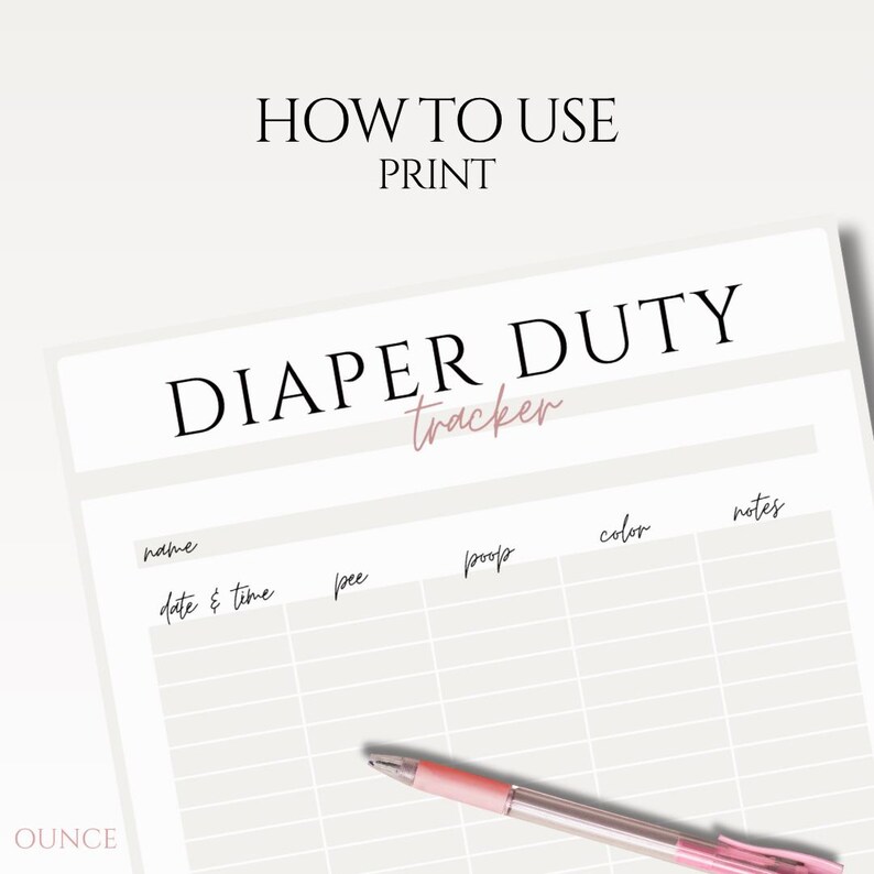 Diaper Tracking Log Baby Change Tracker Printable Nursery Chart Daily ...