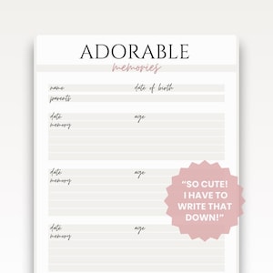 Baby Milestone Printable Memory Tracker Template Design Nursery Document First Steps Memory Keeper Birth Record Baby Development Progress