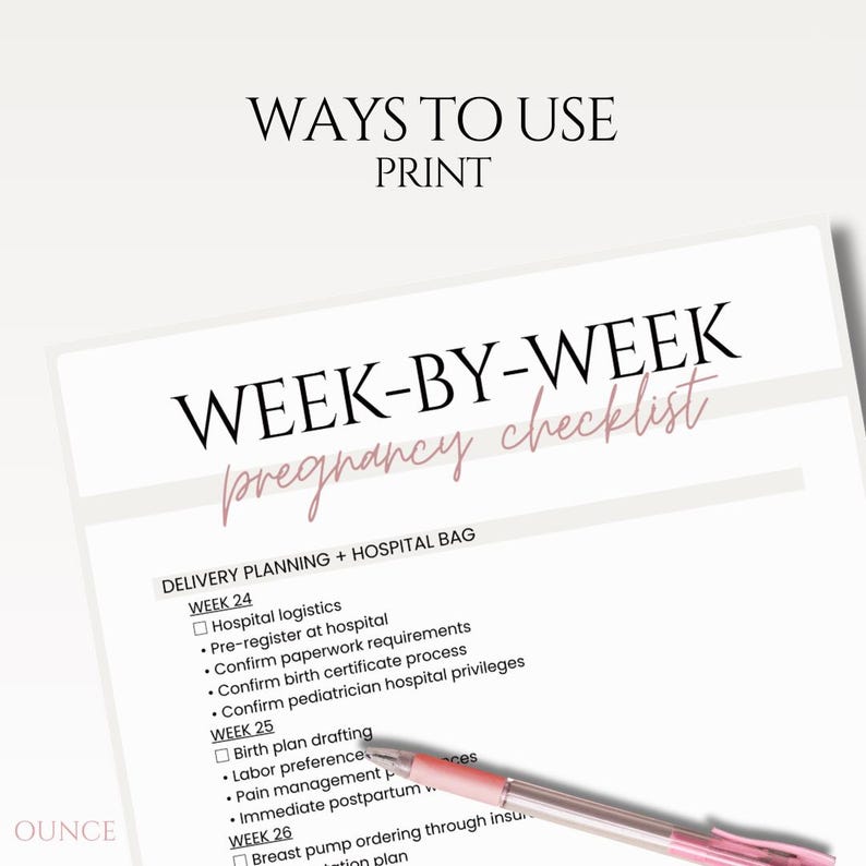 Pregnancy Checklist Week by Week Planner Printable Maternity to Do List ...