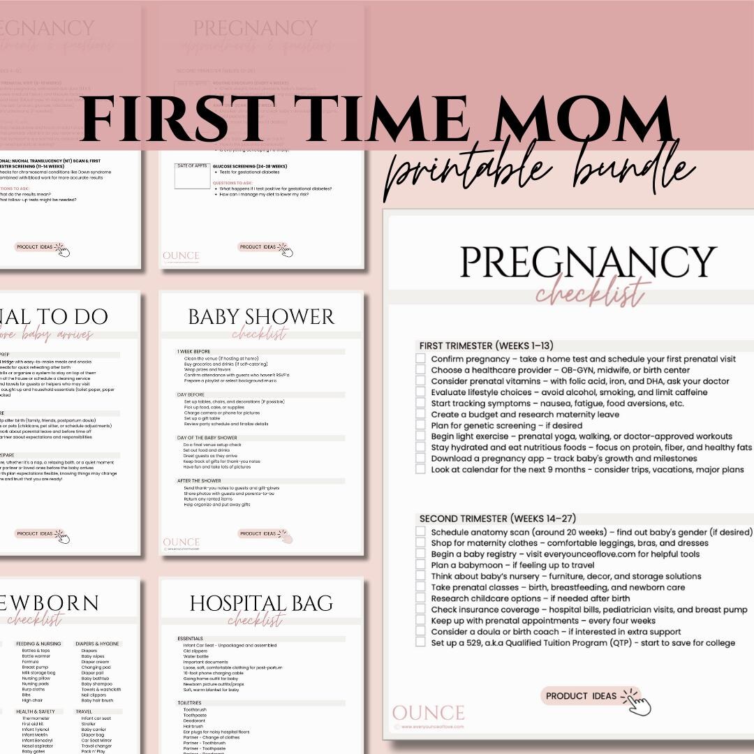 First Time Mom Pregnancy Planner Printable With Baby Prep Hospital Bag ...