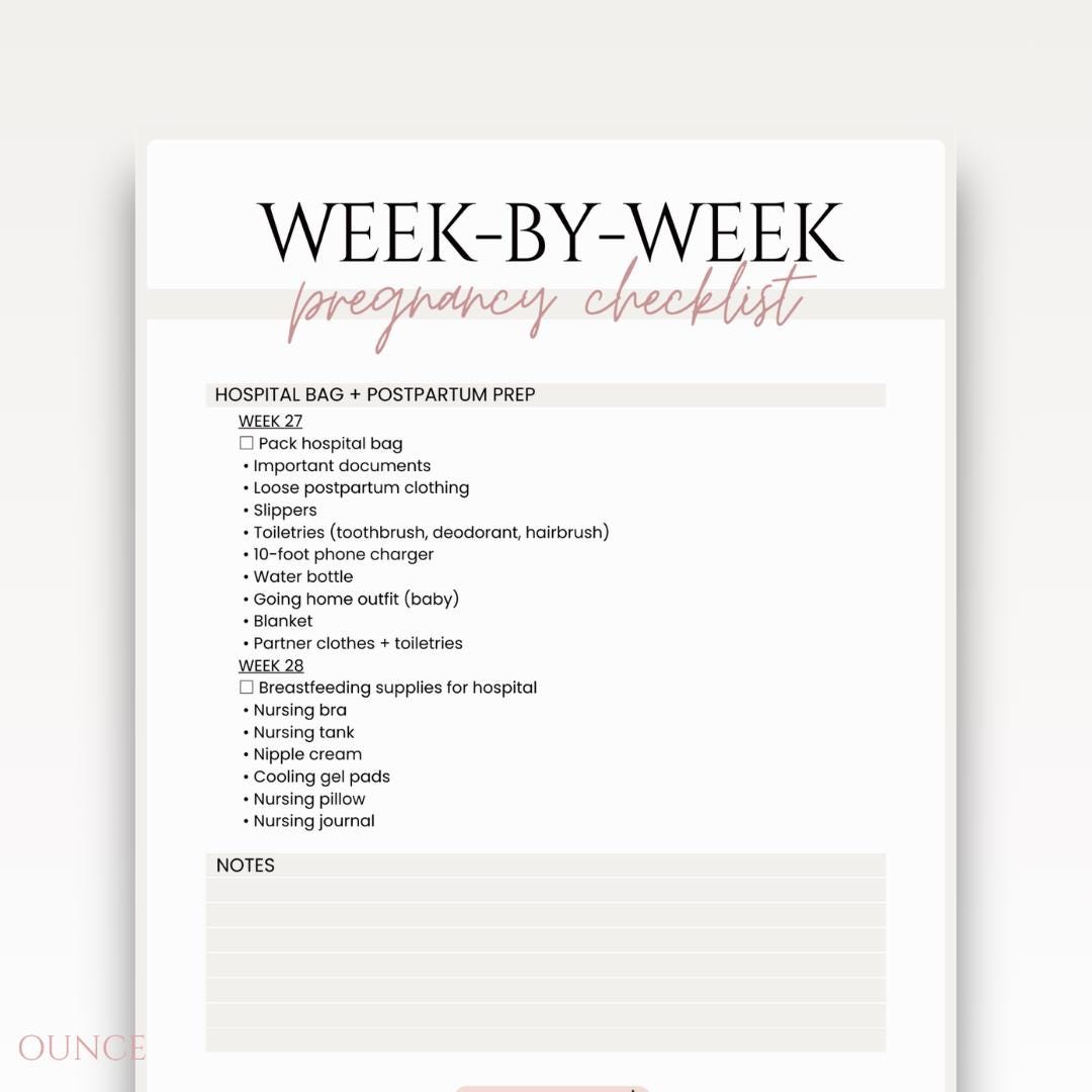Pregnancy Checklist Week by Week Planner Printable Maternity to Do List ...