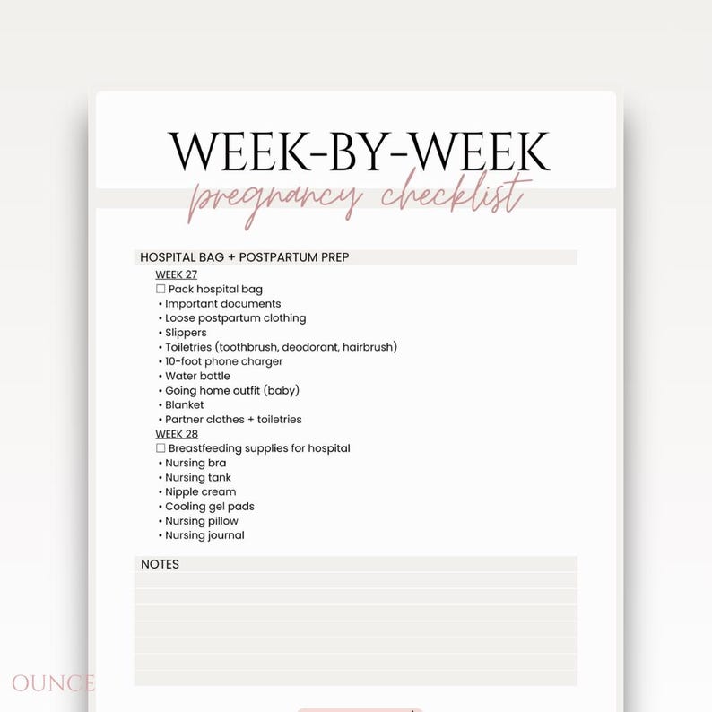 Pregnancy Checklist Week by Week Planner Printable Maternity to Do List ...