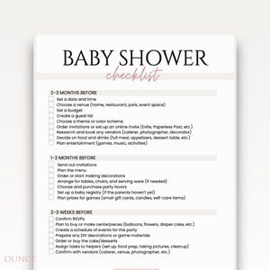 Ultimate Baby Shower Guide Printable Party Planner Checklist PDF Pregnancy Timeline Checkable List for Mom Shower Guide Decoration Setup