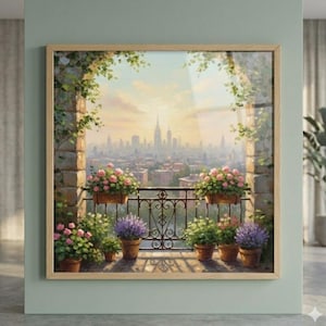 Balkon Stadtbild Kunstdruck, romantische Stadtlandschaft, Amalfiküste Kunstdruck (Digital Download)