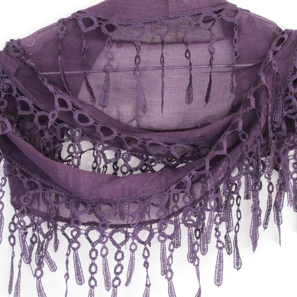 Traditional Turkish Woven Scarf With Fringed Lace PURPLE