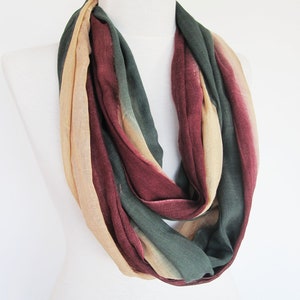 Baumwolle langer Schal, Unisex Schal, Cowl, Stirnband, Grün / Burgund / Creme