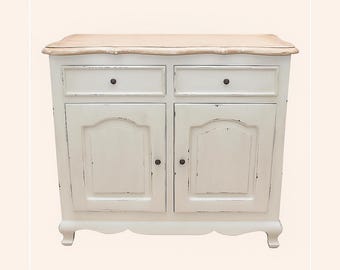 Shabby chic Provençal sideboard in solid wood with teak top – high-quality, handcrafted furniture