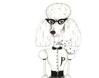 Illustration - Pen and Watercolour,  Poodle Pooky La La - Limited Edition Print by Jennie Deane
