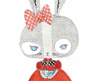 Childrens Decor, Nursery Decor, Kids Art,  Rabbit and Bird Print - Limited Edition 8x10 Print by Jennie Deane