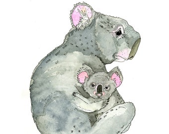 Illustration - Pen and Watercolour,  Wombat Love - Limited Edition Print by Jennie Deane