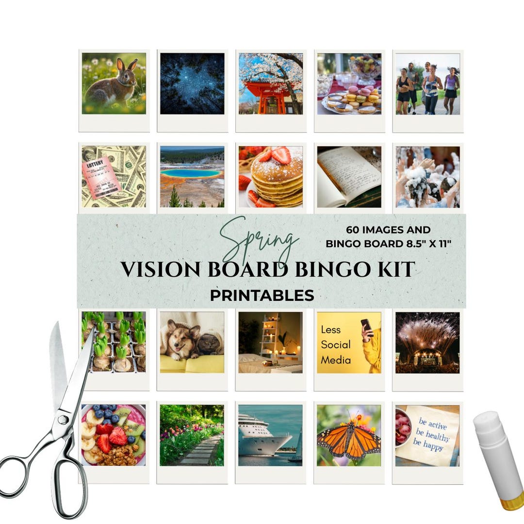 2026 Spring Vision Board Bingo Card Kit, Manifestation Mood Board ...
