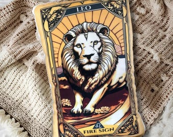 Leo Zodiac Tarot Card Shaped Pillow, Vintage Astrology Gifts, Occult Horoscope Decor