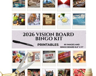2026 Vision Board Bingo, 60 Printable Images (Digital Download), Manifestation Kit