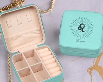 Leo Zodiac Jewelry Box Personalized, Astrology Custom Name Travel Organizer