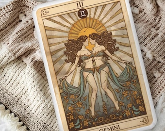 Gemini Zodiac Tarot Card Pillow, Celestial Air Sign Cushion, Boho Witchy Decor