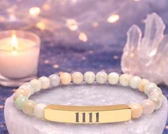 Angel Number Crystal Bracelet Customized, Numerology Manifestation Jewelry,  Black Onyx Bracelet, Spiritual Gift