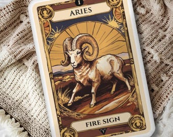 Aries Zodiac Pillow, Vintage Tarot Style Cushion, Celestial Witch Decor, Astrology Lover Home Accent