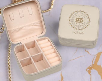Personalized Cancer Zodiac Jewelry Travel Case, Astrology Gift