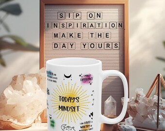 Affirmations Mug, Mental Health Ceramic Coffee Mugs, Watercolors Wellness Gifts, Self Love Homeware